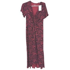 Isabel Maternity by Ingrid & Isabel Burgundy Floral Maxi Dress Flutter Sleeve M